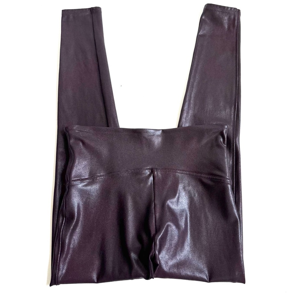 SPANX Faux Leather Leggings High-Waisted Wine Burgundy Size Large - Picture 2 of 16
